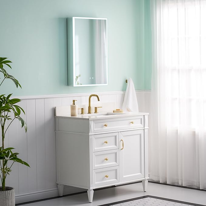 WELLFOR 20" X 30" LED Medicine Cabinet with Mirror, 3X Magnifiying Mirror Cabinet, Defogging/Dimmable Bathroom Mirrored Cabinet, Lighted Medicine Cabinet with Outlets & USB Ports, Right Opening Doors
