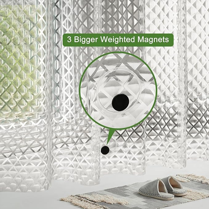 UFRIDAY Beige Shower Curtain Liner Premium PEVA 36 x 72 inch,Heavy Duty Shower Curtain with 3 Weighted Magnets, Plastic Waterproof Grey Shower Curtains for Bathroom with 12 Hooks