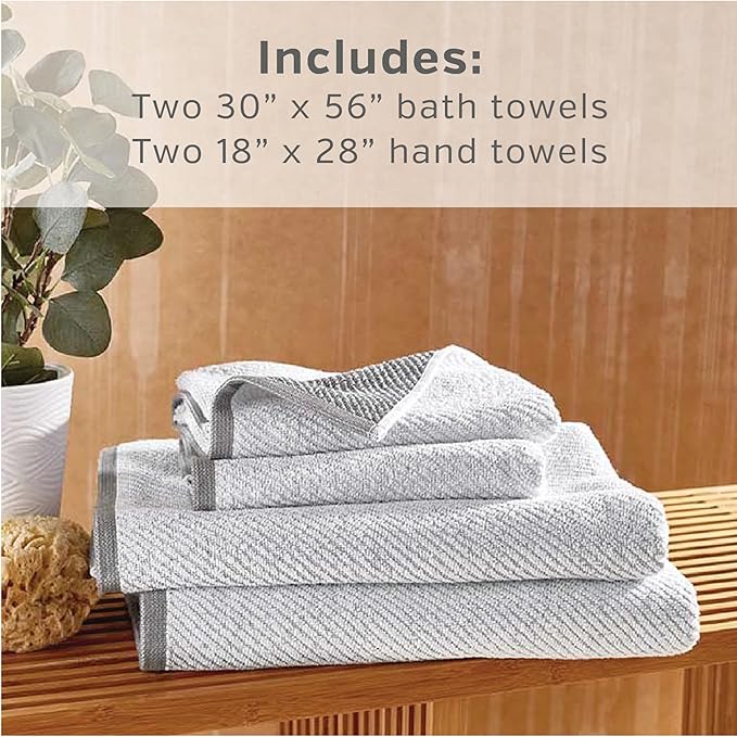 Wellbe 4-Piece Towel Set - Quick Dry, Absorbent, Soft, 2 Bath, 2 Hand, White