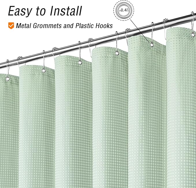 Gibelle Extra Long Shower Curtain 72 x 84, Tall Waffle Weave Textured Fabric Shower Curtain for Bathroom, Water Repellent, Machine Washable, Mint Green