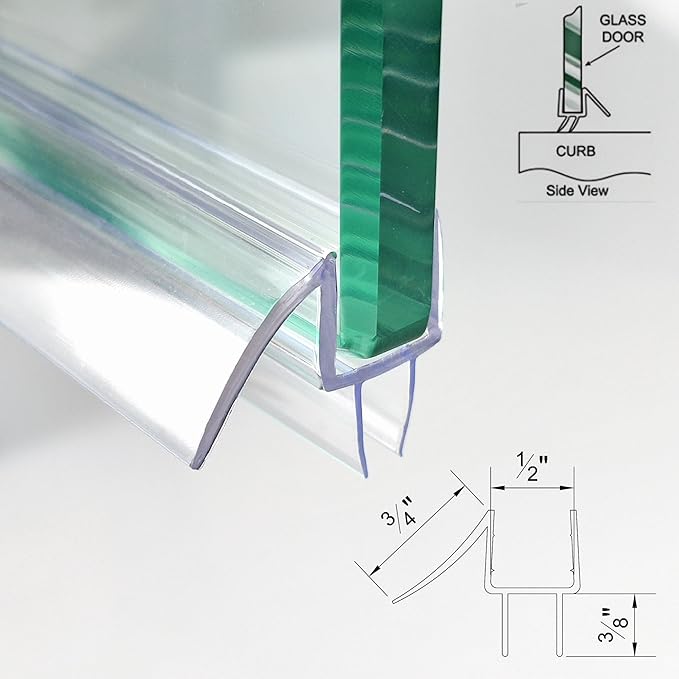 Shower Door Seal Strip Kit 3 Packs, 2 PCS 76" Shower Door Side Seals and 1 PC 36" Shower Door Sweep Bottom Seal for 1/2" (12mm) Thick Glass Shower Door Polycarbonate