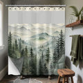 Forest See Through Mesh Top Shower Curtain with Window, Nature Mountain Double Layer Shower Curtains with Snap in Liner with Magnets, Waterproof Cloth Fabric with Hooks, 71" W x 72" L