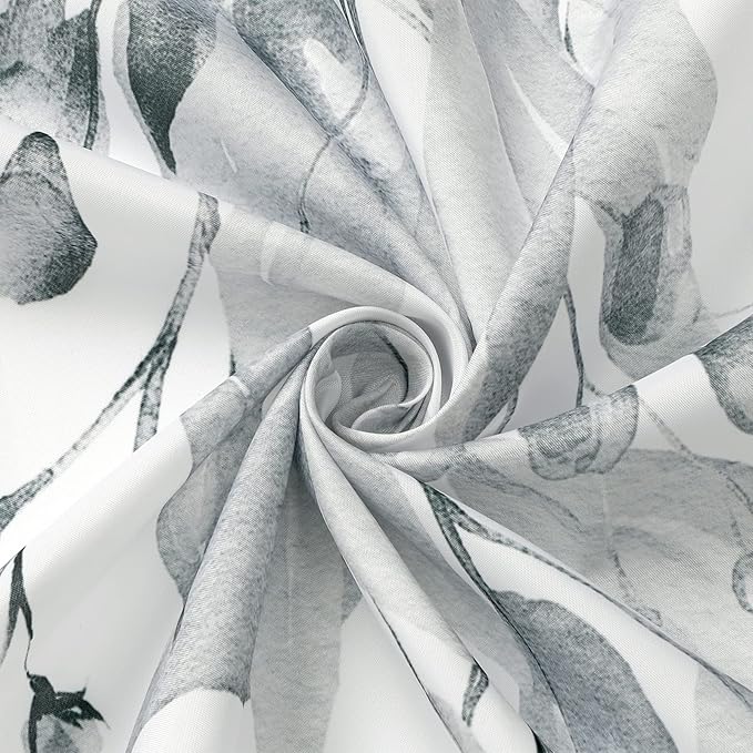 Gibelle Grey Eucalyptus Shower Curtain, Watercolor Plant Leaves with Floral Bathroom Shower Curtain Set, Gray White, 72x72