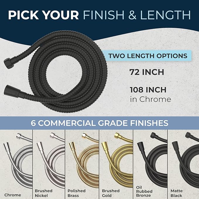 HammerHead Showers Solid Metal Shower Hose Attachment for Showerhead, Extra-Long 72-Inch Universal Replacement Hose for Hand held Shower, Matte Black