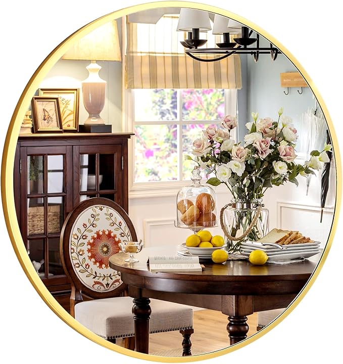 30 Inch Round Mirror - Circle Mirrors for Bathroom, Entryway and Living Room Wall Decor, Modern Hanging Vanity Mirror, Matte Gold Circle Decorative Wall Mirror