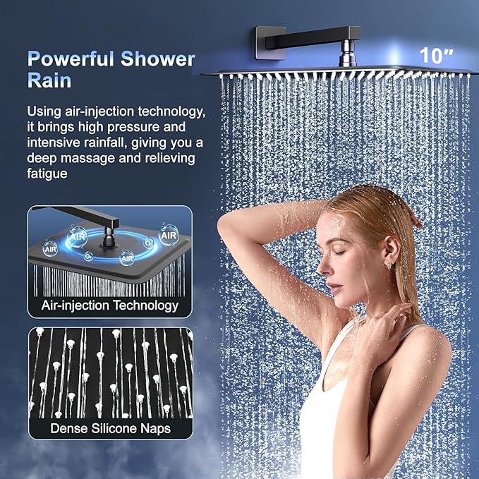 SR SUN RISE 10 Inch Slide Bar Shower Faucet Luxury High Pressure Shower Heads and Handheld Spray Combo Set Wall Mounted Shower System Included Valve and Trim Kit, Matte Black