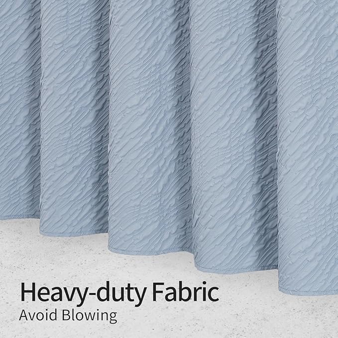 MitoVilla Fog Blue Shower Curtain, Farmhouse Waves Fabric Shower Curtains for Modern Hotel Bathroom Decor, 3D Geometric Embossed Textured, Waterproof & Wrinkle Resistant, 72 x 72