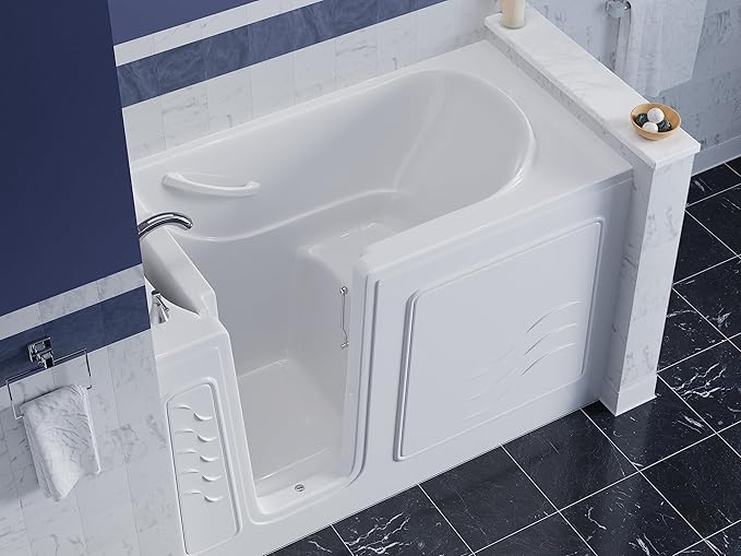 ANZZI Walk-In Soaking Tub 30x60 in Left Drain Quick Fill White – Deep Non-Jetted Bath with ADA Seat, Grab Bar, Slip-Resistant Floor, Quick Fill Faucet & Handheld Shower for Safe Easy Access