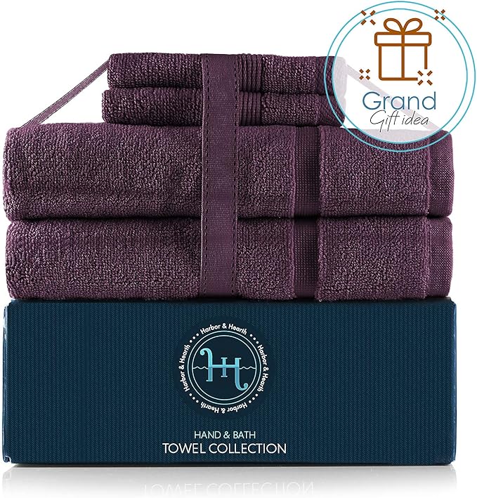 Hearth & Harbor Bath Mat Towels - 100% Ring Spun Cotton Luxury Towels - Ultra Soft & Highly Absorbent, Bathroom Towels, Floor Mat - Purple