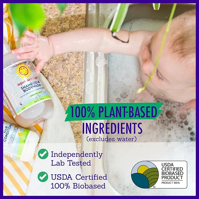 California Baby Super Sensitive Baby Shampoo and Conditioner Set | 100% Plant-Based Baby Bath Set | 19oz Unscented Body Wash + 8.5oz Conditioner |
