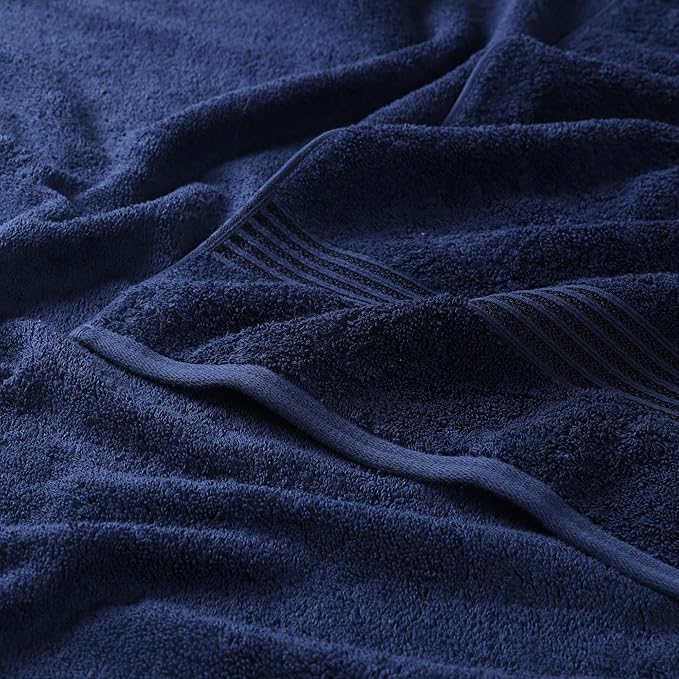 Superior Egyptian Cotton Bath Towel Set, Home Bathroom Towels, Master, Guest Bath, Decor Essentials, Quick Dry, Absorbent, Large Body Towels, Spa, Hotel, Resort, Adult, Kids, Set of 2, Navy Blue