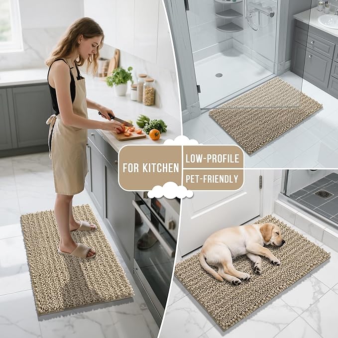 Yimobra Large Bathroom Rugs Non Slip Washable 36x24 Inch - Ultra Soft Absorbent Chenille Bath Mat, Quick Dry Shaggy Floor Carpet for Tub Shower, Camel Home Decor Accessories