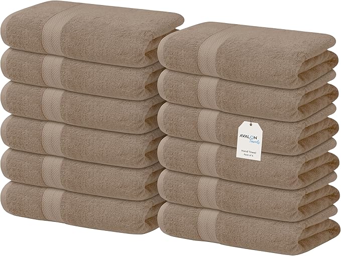 Avalon Towels Luxury Washcloths (Value Pack of 12) – Premium Cotton, Soft & Absorbent Wash Cloths for Body and Face, Hotel and Spa Quality Wash Clothes, Quick Dry and Machine Washable (Beige)