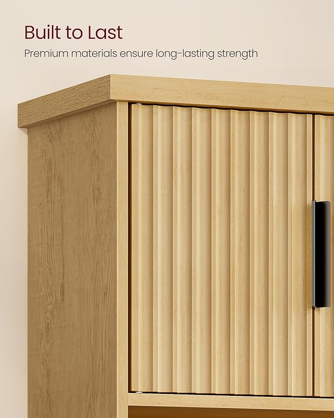 VASAGLE MAXE Collection - Bathroom Cabinet Wall Mounted, Over Toilet Hanging Cabinet with Adjustable Shelf, Towel Bar, Fluted Doors, 7.9 x 17.7 x 24 Inches, Transitional, Oak Beige UBBK137Y01S
