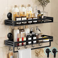 Shower Caddy Suction Cup, 11.8 inch 2 Pack Suction Shower Shelf with Hooks NO-Drilling Bathroom Holder, Rustproof Bathroom Organizer, Black,Includes 2 Extra Suction Cups for Replacement Use