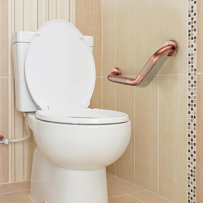 Grab Bars for Bathtubs and Showers- 1-1/4 x 16 Angled Shower Grab Bar for Seniors Knurled Stainless Steel Handicap Grab Bars for Wall (Antique Copper, 1 Pack)