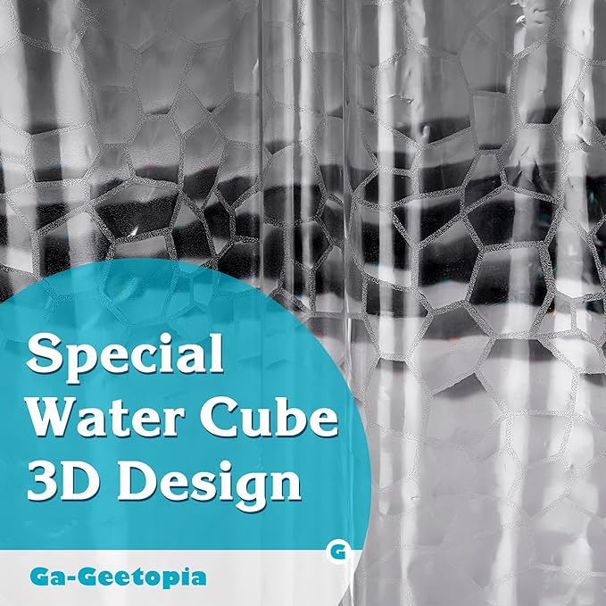 Ga-Geetopia Extra Long - 3D EVA Shower Curtain Liner Water Cube, 72x80 Inch Light Weight Plastic Bathroom Shower Curtain with Rustproof Metal Grommets and 3 Magnets for Shower Stall, Bathtubs