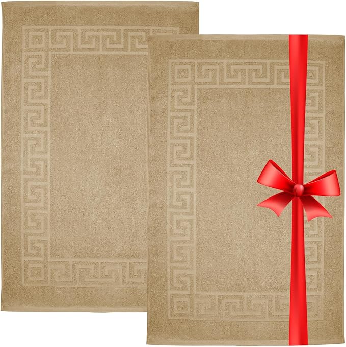 DAN RIVER Greek Cotton Bath Mats Set of 2 – Not a Bathroom Rug, Ultra Soft, Highly Absorbent & Machine Washable Bath Mat Towel for Bathroom Floor Mat – Durable, Quick-Dry, 21x34 Inches, Tan