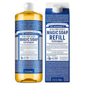 Dr. Bronner's Pure-Castile Liquid Magic Soap Bottle & Refill Carton - Made with Regenerative Organic Certified Oils- 18-in-1 Uses for Face, Body Wash, Hand Soap Refill- Peppermint, 32oz