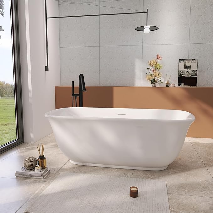 67" Acrylic Freestanding Bathtub, Soaking Tub for Bathroom, Stand Alone Tub, cUPC Certified, Integrated Overflow and Drain, Gloss White
