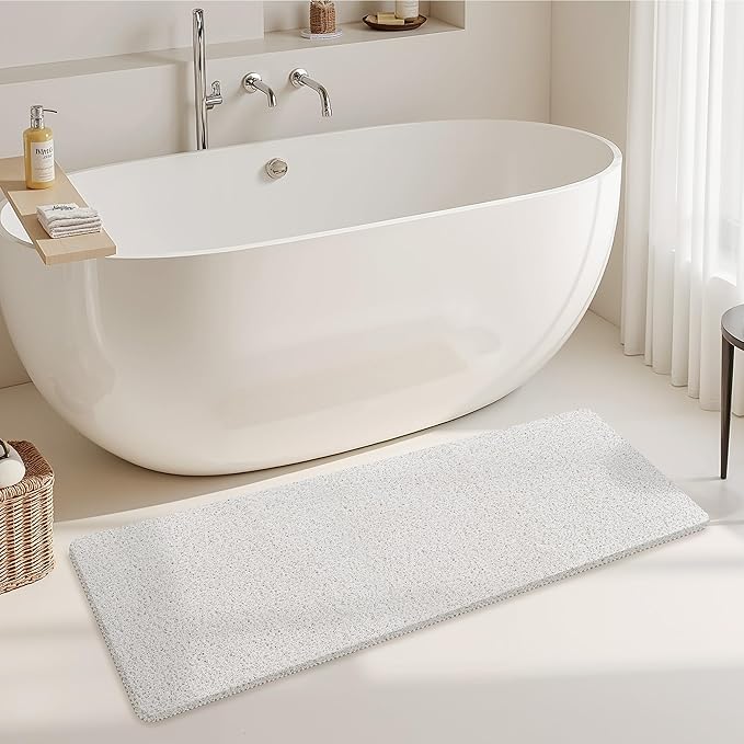 Mecko Loofah Bath Mat for Tub - Quick-Dry Non-Slip Shower Mat, Extra Thick Textured Grip Bathtub Mat for Bathroom and Shower Floor, Indoor/Outdoor Use for Wet Areas (White, 17"x47")