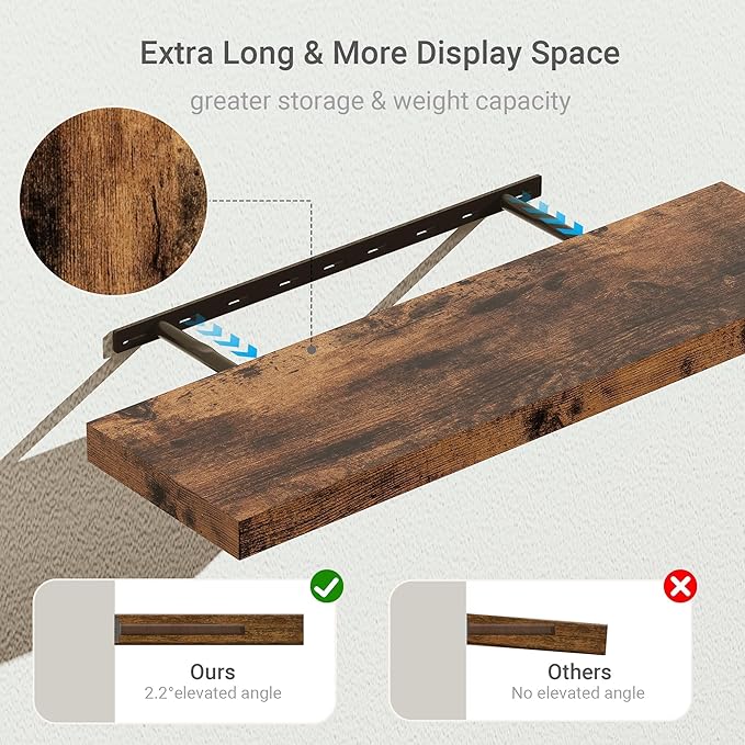 Vivelove Floating Shelves 10 inches Deep, 36x10 Shelves for Room，Wall Shelves for Bedroom, Living Room, Kitchen, Office, Bathroom Farmhouse Shelf, Home Decor with Invisible Bracket, Rustic Brown