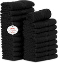 Ample Decor Washcloth Set of 20 Black 100% Cotton - Qucik Dry Popcorn Textured - Mulaayam Collection - 12 X 12 Inch