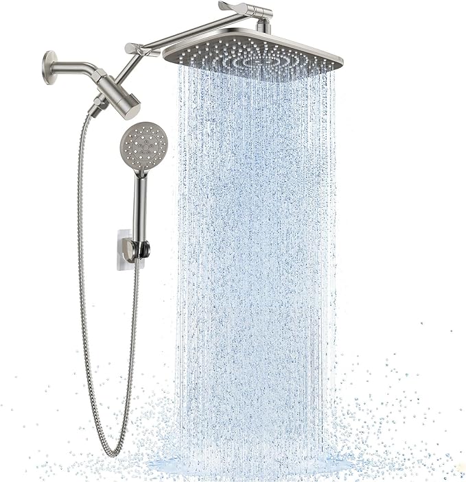 Veken 11.8" Rain Shower Head with Handheld, High Pressure Handheld Shower Heads with Multi Spray Modes,Rainfall Combo with 15" Metal Extension Arm,Detachable Dual Shower,Long 6 ft. Hose,Brushed Nickel