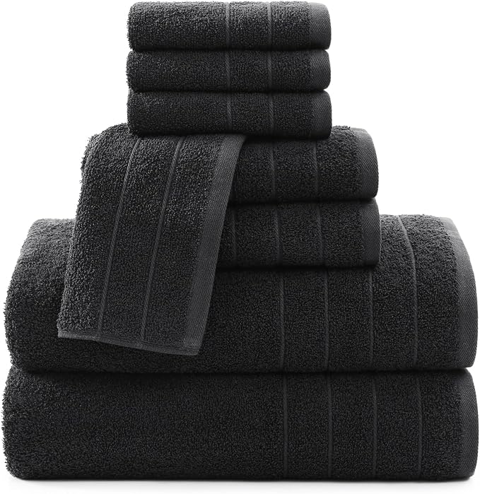 Casa Platino 100% Mercerized Cotton Luxury Bathroom Towels Set - 8 Piece - Ring Spun Technology - 2 Bath, 4 Washcloths, 2 Hand Towels - Remains Soft & Absorbent Even After Multiple Washes - Black