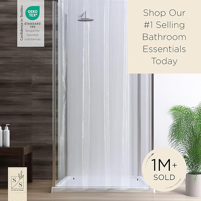 Stitch & Stone Shower Curtain Liner, Premium Medium Weight Durable Waterproof 6g PEVA for Bathroom with Weighted Magnets, Extra Long 54" x 78", Clear 1 Pack