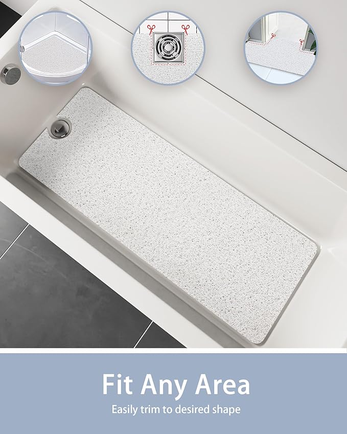 Mecko Loofah Bath Mat for Tub - Quick-Dry Non-Slip Shower Mat, Extra Thick Textured Grip Bathtub Mat for Bathroom and Shower Floor, Indoor/Outdoor Use for Wet Areas (White, 17"x47")