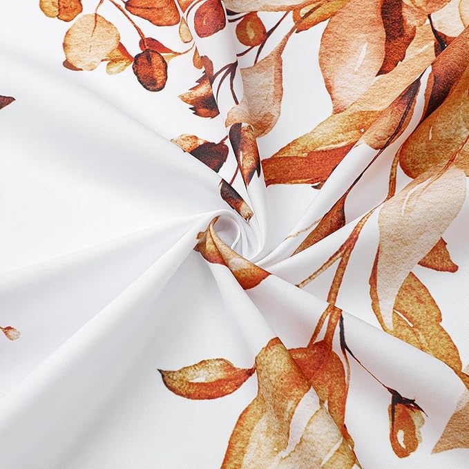 Gibelle Orange Eucalyptus Shower Curtain, Fall Watercolor Plant Leaves with Floral Bathroom Shower Curtain Set, 72x72