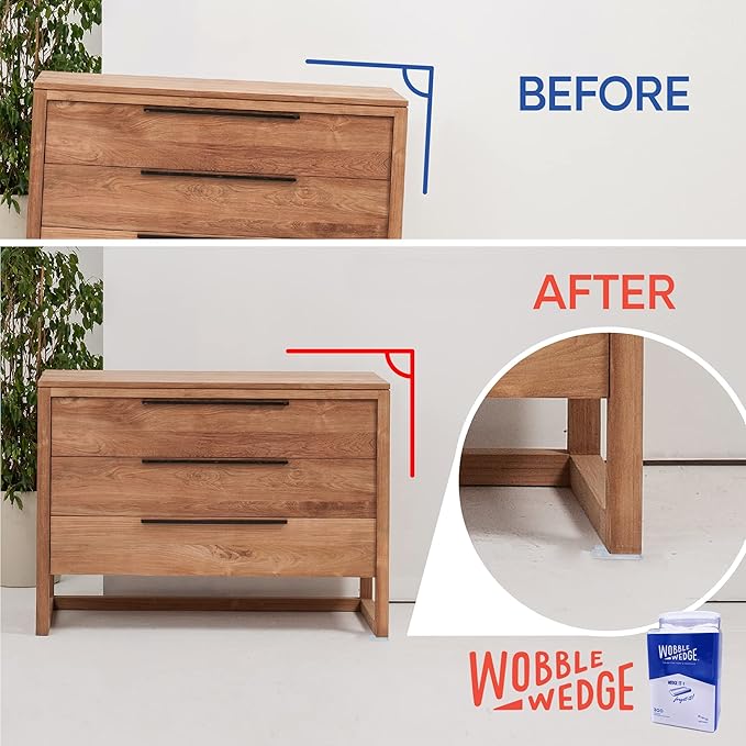 WOBBLE WEDGES The Original Rigid Plastic Shims, Heavy Duty Leveling Wedges for Furniture, Tables, Toilets, Home Improvement & Work Projects, Transparent Leveling Feet, Made in USA, 300Pack