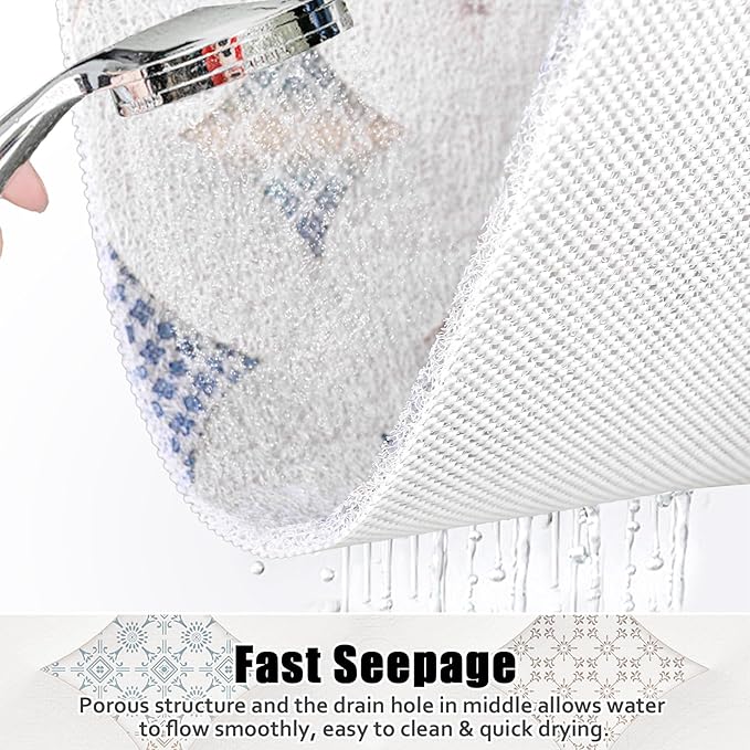 Square Shower Mat Non Slip: 31x31 Inch Extra Large Shower Floor Mat with Drain Hole in Middle - Soft PVC Loofah Bath Mat for Shower - Anti Slip Shower Stall Mat for Elderly and Kids