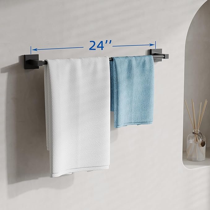 RUACQ Towel Bar 24 inch, Towel Racks for Bathroom, 304 Stainless Steel Towel Holder Wall Mounted, Heavy Duty Bathroom Decor Towel Rod (Matte Black)
