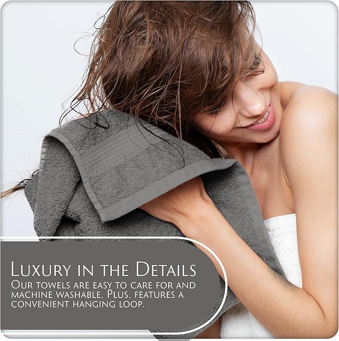 MAURA Basics Turkish Cotton Washcloth Towel Set High Performance Bathroom Essentials with Hanging Loops, Standard Size 13”x13”, Ideal for Daily Comfort, Space Gray
