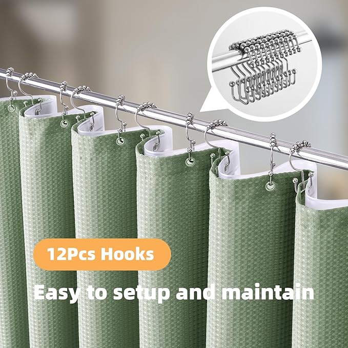 LaCyan 3 in 1 Waterproof Waffle Weave Shower Curtain and Clear Liner Set with 12 Stainless Steel Hooks Double Sided for Bathroom 72 Inches Heavy Duty Polyester Fabric Shower Curtains 72x72