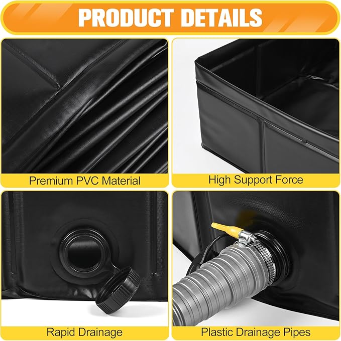 Upgraded Portable Shower Pan 41"x41"x5" - Heavy-Duty Non-Slip Base with Drain Hole & Mesh Storage Bag | Collapsible Camp Shower Tray for RV, Beach, Glamping | Leakproof Outdoor Bath Floor