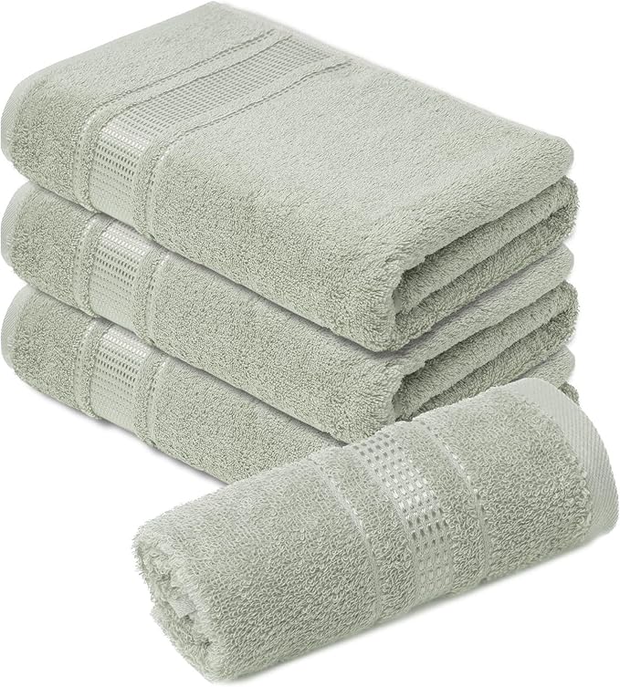 Melissa Linen, 4-Piece Bath Wash Cloths Set, 100% Turkish Cotton, Face & Hand Towels for Bathroom, Absorbent, Quick Dry and Soft Wash Rags for Kitchen (Mint Green Washcloths)