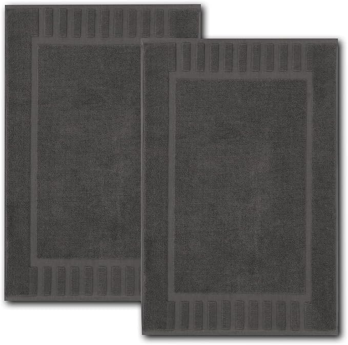 White Classic Luxury Bath Mat Floor Towel Set - Absorbent Cotton Hotel Spa Shower/Bathtub Mats [Not a Bathroom Rug] 22"x34" | 2 Pack | Charcoal