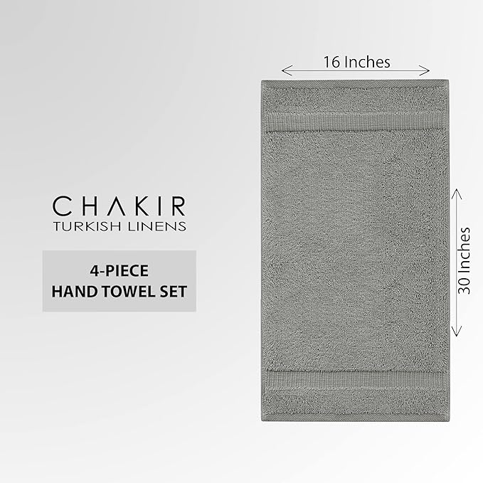 Chakir Turkish Linens Premium Cotton Absorbent Turkish Towels (Hand Towel - 4 Piece Gray)