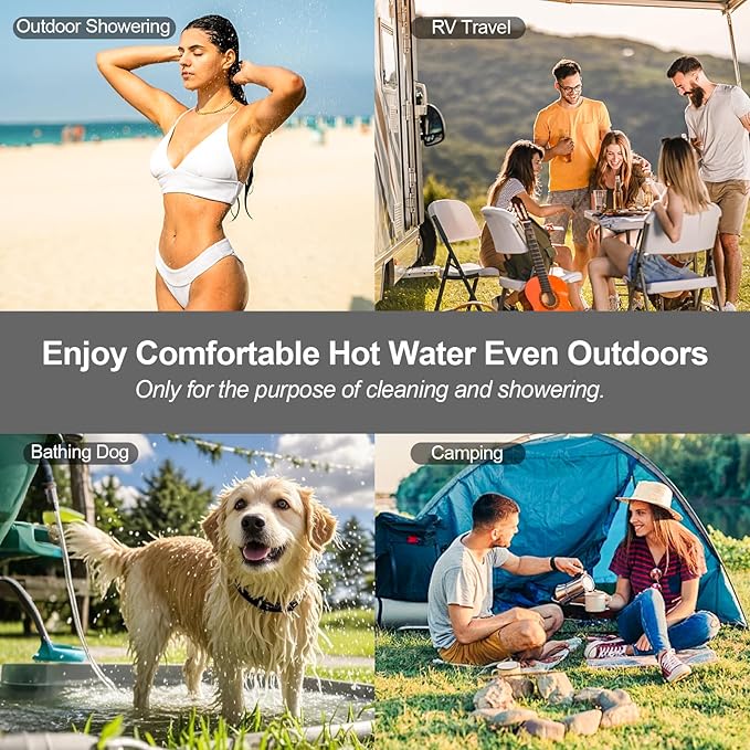Hillhub Portable Propane Water Heater with Water Pump&Showerhead, Camping Instant Hot Water Heater with Overheating Protection, Outdoor Use Only Built-in battery for Showering&Cleaning