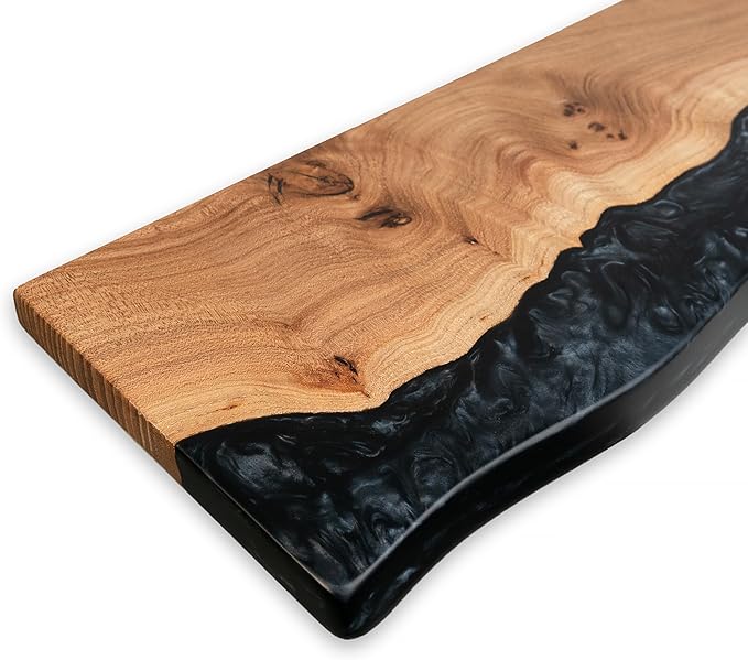 RWA Live Edge Floating Shelf – Unique Wood Floating Shelf for Wall Decor, Living Room, Bedroom, or Bathroom – Stylish Decorative Wall Shelves for Home & Office (Live Edge, Black - 16x6)