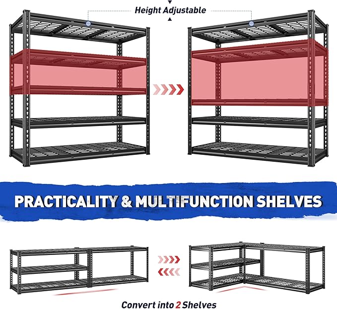 REIBII 48" W Garage Shelving, 5-Tier Wire Shelving Load 2750LBS, Adjustable Metal Storage Shelves, Garage Shelves for Basement, Warehouse, Workshop, Kitchen, 48" W x 18" D x 72" H
