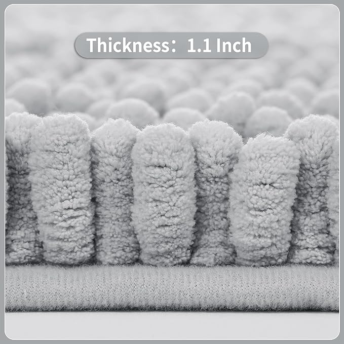 Yimobra Long Bathroom Rugs Non Slip Washable 44x24 Inch - Ultra Soft Absorbent Chenille Bath Mat, Quick Dry Shaggy Floor Carpet for Tub Shower, Silver Home Decor Accessories