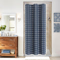 MitoVilla Navy Blue 36 x 72 Boho Small Stall Shower Curtain, Narrow Polyester Linen Fabric Shower Curtains for Farmhouse Bathroom Decor, Half Size Cloth Shower Curtain Set with Hooks