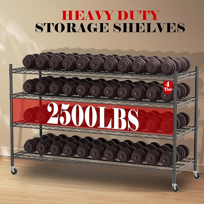2560LBS Storage Shelves 59"W Metal Shelving Unit 4 Tier Wire Shelving Commercial Adjustable Garage Shelving Heavy Duty for Storage Rack for Pantry, Garage, Kitchen, 59" W x 19.5" D x 62.3" H