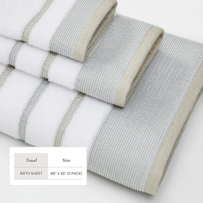 Great Bay Home Decorative Oversized Bath Sheet Set - Luxury Cotton 2 Pack 68x35 Extra Large Towels - Luxurious, Ultra-Soft, Durable Towels for Bathroom Decor (Glacier Grey/Cappuccino)