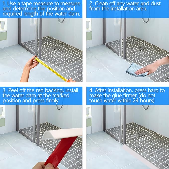 Shower Threshold Water Dam Guard - Self-Adhesive Silicone Waterproof Barrier, Water Stopper Shower Door Bottom Seal Strip Shower Splash Guard for Bathroom Kitchen Bathtub (99in, White)