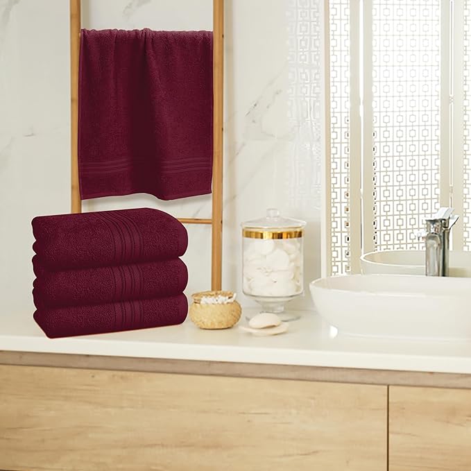 BOUTIQUO Ultra Soft Cotton 6 -Piece Hand Towel Set 16x24 Inch, Ideal for use in Bathroom, Kitchen, Gym, Spa & General Cleaning, Compact & Lightweight Multi Purpose Hand Towels - Burgundy
